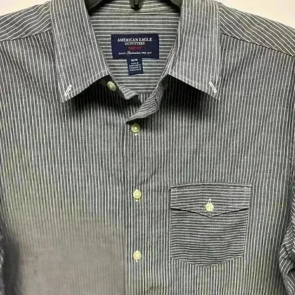 𝅺AMERICAN EAGLE Outfitters Mens Prep Fit Striped Button Down Top, Medium - Picture 2 of 6